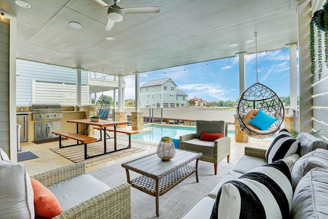 interior space featuring plenty of natural light and ceiling fan