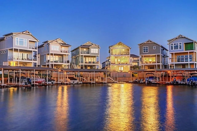 water view featuring a dock