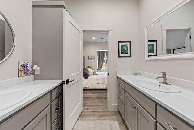 bathroom featuring vanity and hardwood / wood-style floors