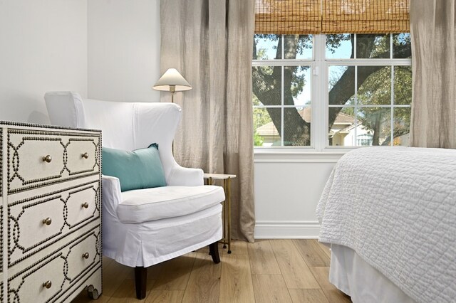 bedroom with light hardwood / wood-style flooring