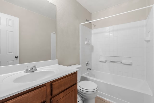 full bathroom featuring shower / tub combination, vanity, and toilet