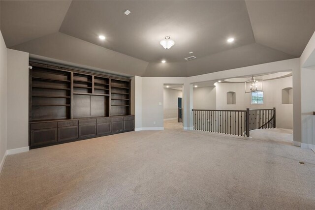 5801 Davenport Divide Rd, Austin, TX 78738 - unfurnished room featuring carpet, lofted ceiling, baseboards, and recessed lighting