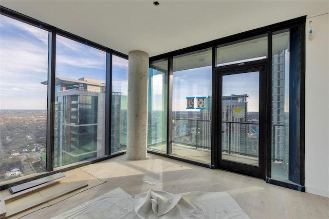 empty room with hardwood / wood-style flooring and floor to ceiling windows