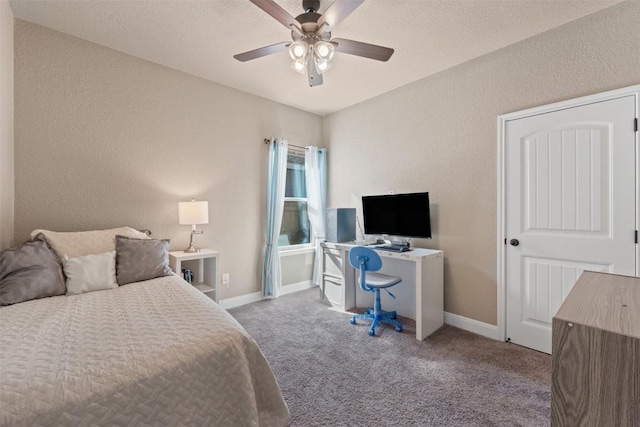 3608 Oglala Trl, Temple, TX 76502 - bedroom featuring carpet, an office area, ceiling fan, and a textured wall