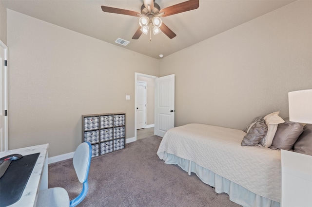 bedroom with carpet floors and ceiling fan