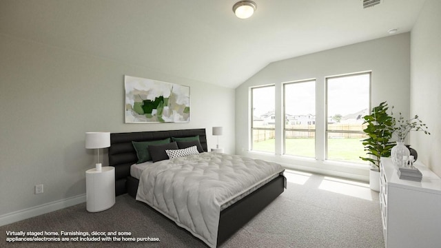 120 Venta Loop, Liberty Hill, TX 78642 - carpeted bedroom with vaulted ceiling and baseboards