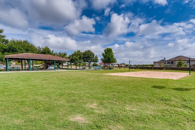 view of home's community featuring a gazebo, a lawn, and volleyball court