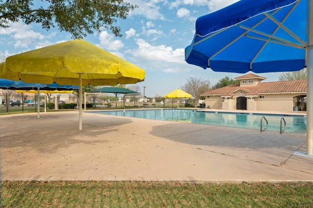 view of swimming pool with a patio