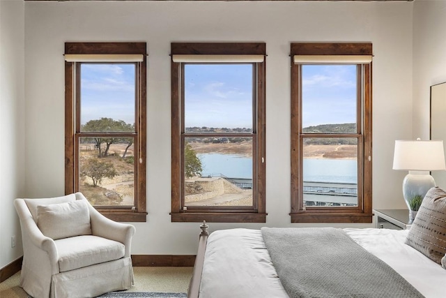 bedroom with a water view