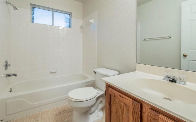 full bathroom featuring vanity, tub / shower combination, and toilet