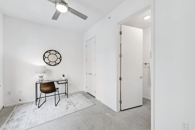 home office with ceiling fan