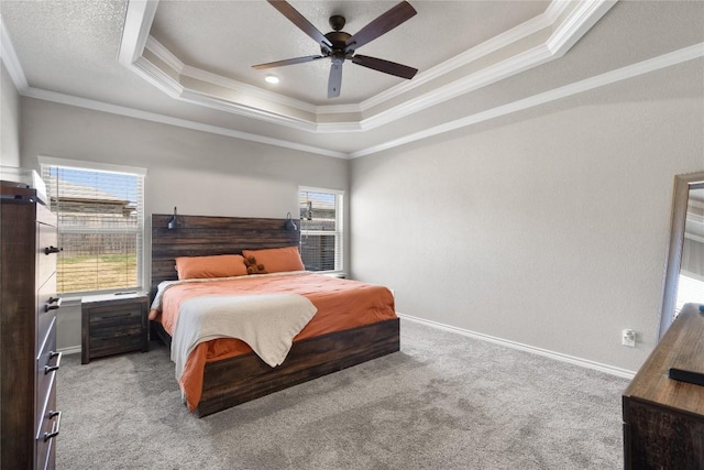 5204 La Terraza Ln, Killeen, TX 76549 - bedroom with a tray ceiling, carpet floors, ornamental molding, and ceiling fan