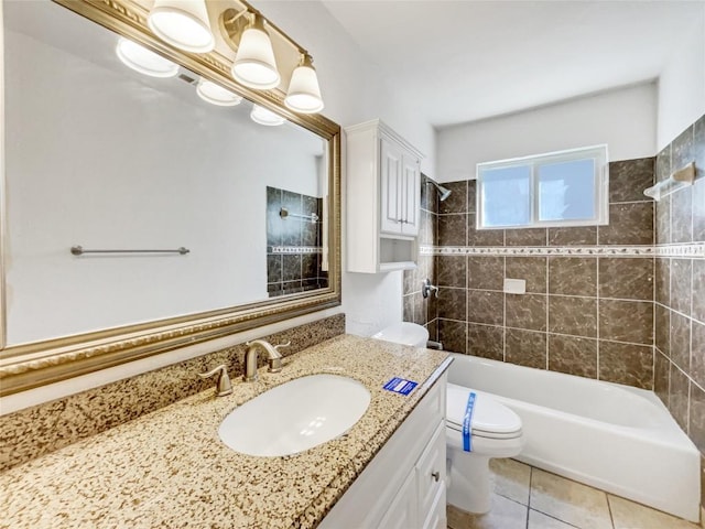 8222 Kearsarge Dr, Austin, TX 78745 - full bathroom with toilet, vanity, tub / shower combination, and tile patterned flooring