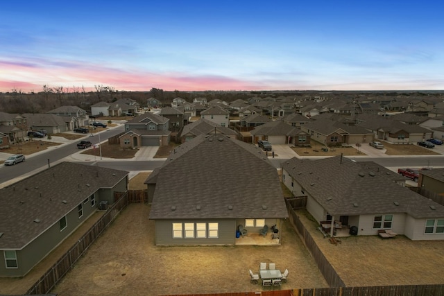 view of aerial view at dusk