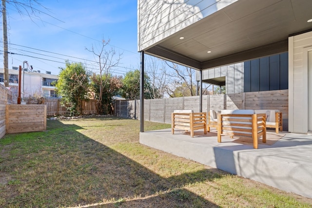 view of yard with an outdoor hangout area and a patio area