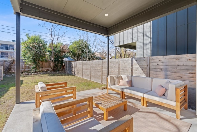 view of patio / terrace featuring an outdoor hangout area