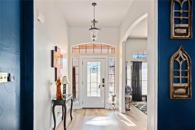 entrance foyer with light wood-type flooring