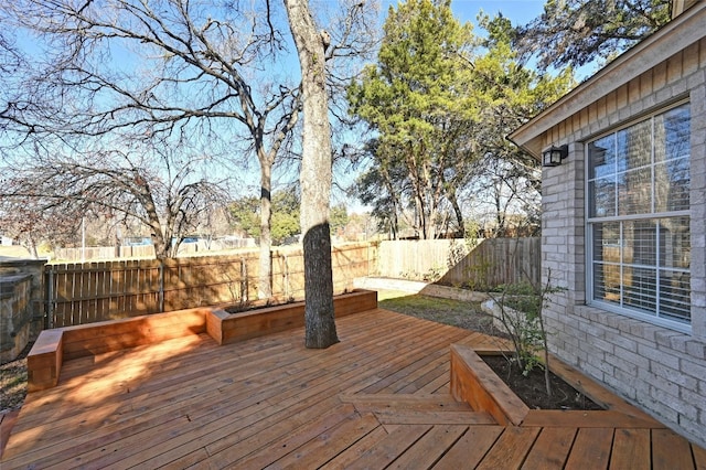 wooden deck featuring a fenced backyard