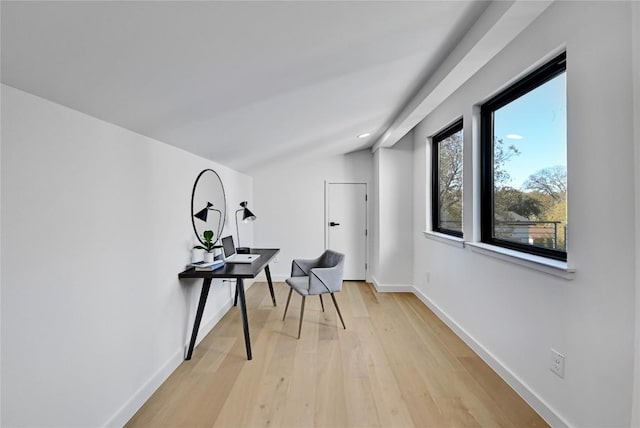 2717 Lyons Rd Unit 1, Austin, TX 78702 - sitting room with light wood-style floors, lofted ceiling, an office area, and recessed lighting