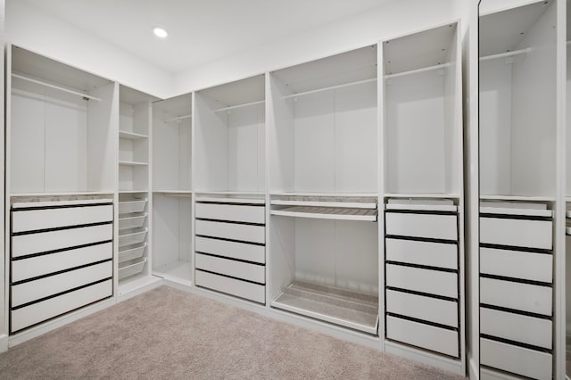 walk in closet featuring carpet flooring