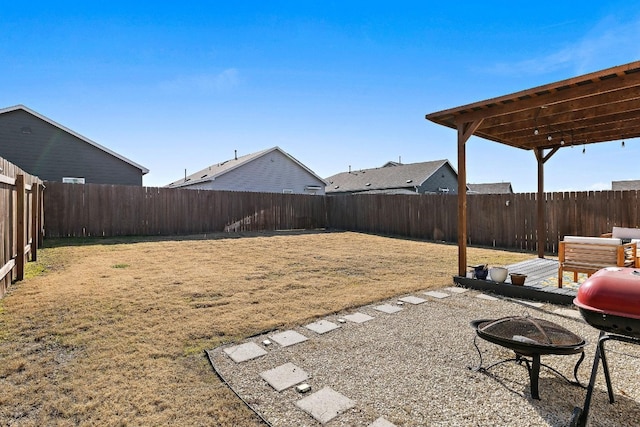 13413 Mussel Run, Elgin, TX 78621 - fenced backyard featuring an outdoor fire pit