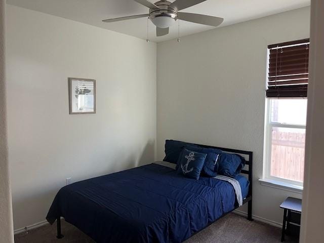 bedroom with carpet floors and ceiling fan