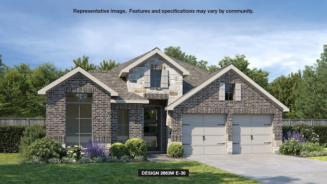 228 La Venta Loop, Liberty Hill, TX 78642 - view of front of house with brick siding, concrete driveway, a garage, and stone siding