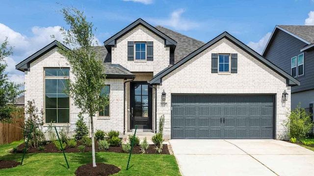 228 La Venta Loop, Liberty Hill, TX 78642 - view of front of property featuring driveway, brick siding, a shingled roof, and an attached garage