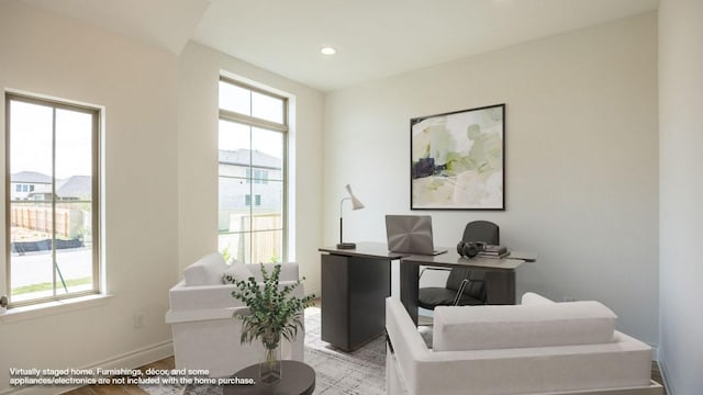 228 La Venta Loop, Liberty Hill, TX 78642 - office space with baseboards, light wood-type flooring, and recessed lighting