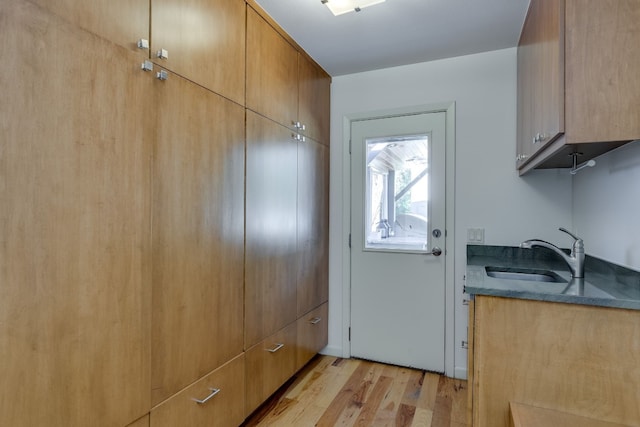 entryway with sink and light hardwood / wood-style floors