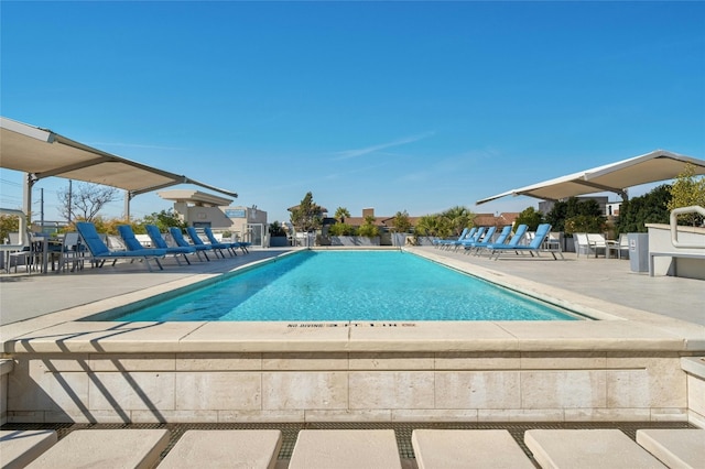 view of swimming pool with a patio