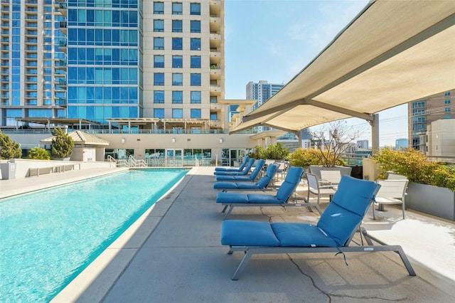 view of swimming pool with a patio area