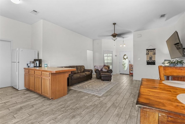 living room with ceiling fan