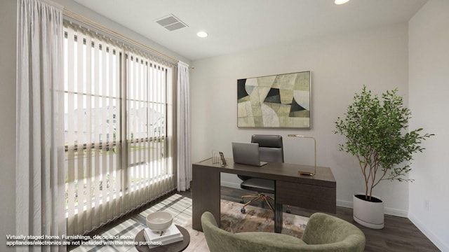 140 Spring Bluff Ln, Georgetown, TX 78628 - office with healthy amount of natural light, recessed lighting, and wood finished floors