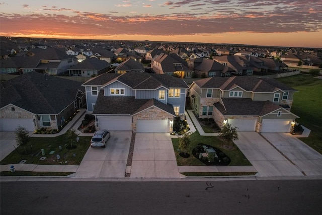 view of aerial view at dusk