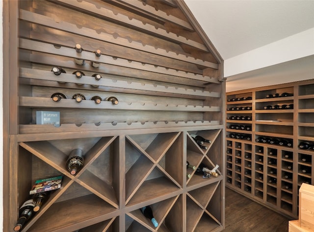 102 Canyon Turn Trl, Austin, TX 78734 - wine cellar with dark wood-style flooring and vaulted ceiling