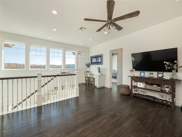 102 Canyon Turn Trl, Austin, TX 78734 - living area featuring a ceiling fan, recessed lighting, visible vents, and wood finished floors