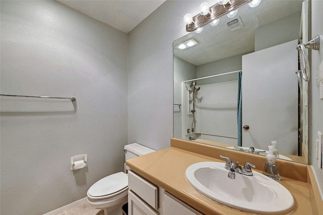 full bathroom featuring vanity, tub / shower combination, tile patterned floors, and toilet