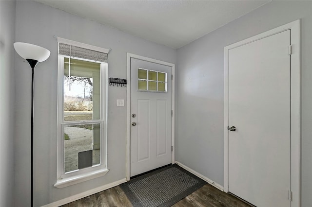 foyer with dark hardwood / wood-style floors