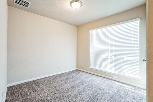 carpeted empty room with a textured ceiling