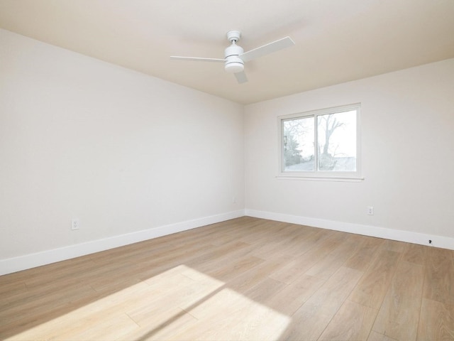 unfurnished room with ceiling fan and light hardwood / wood-style floors