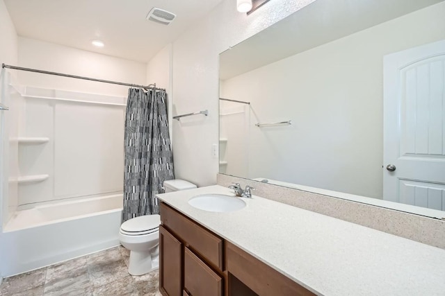 full bathroom featuring vanity, toilet, and shower / tub combo