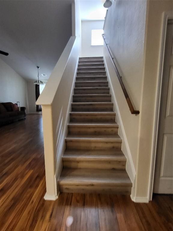 stairs with hardwood / wood-style flooring