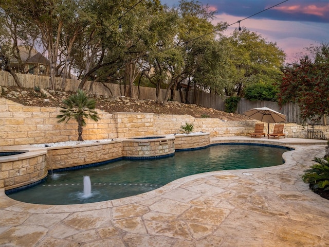 13312 Country Lake Dr, Austin, TX 78732 - view of pool with a pool with connected hot tub, a fenced backyard, and a patio