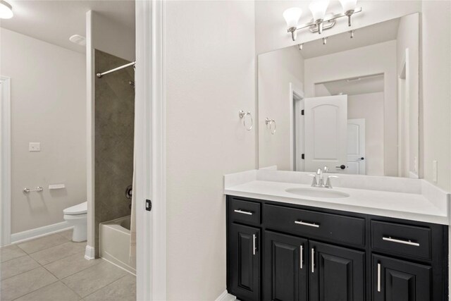 full bathroom featuring vanity,  shower combination, tile patterned floors, and toilet