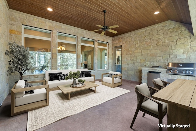 view of patio / terrace featuring ceiling fan, outdoor lounge area, area for grilling, and grilling area