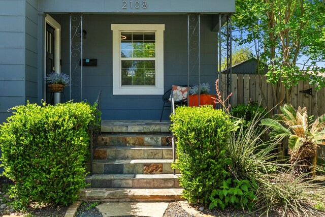 2108 Glendale Pl, Austin, TX 78704 - property entrance with fence and covered porch