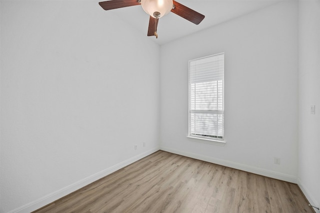 spare room with ceiling fan and light hardwood / wood-style floors