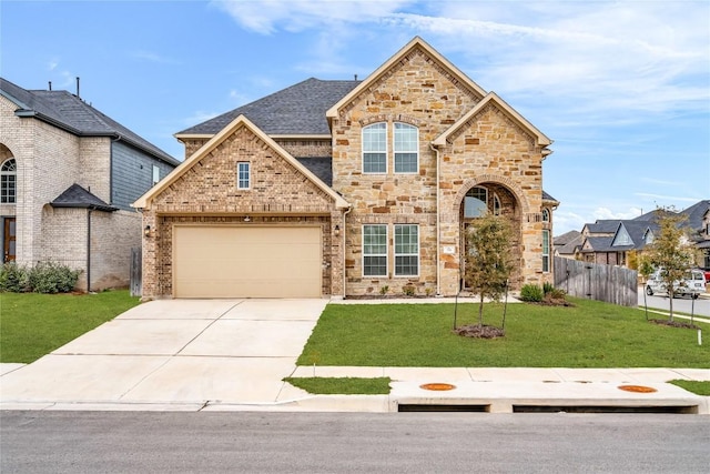 view of front of property with a garage and a front yard