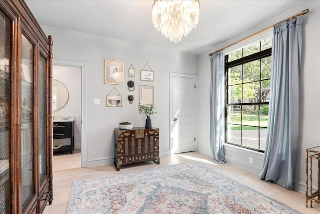 interior space with a chandelier